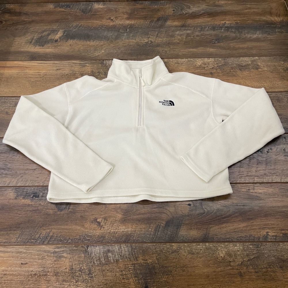 The North Face Womens M Cream White Quarter Zip Fleece Pullover Cropped Gorpcore